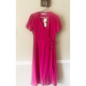 NWT Sunny Girl Australia Size 10 Wrap Dress Pink Linen Blend Short Sleeve
